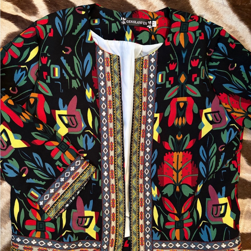 Boho Floral Artisan Open-Front Cropped Jacket - Picture 6 of 7